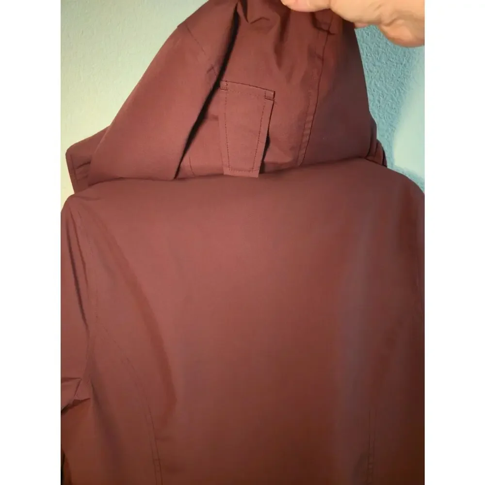 LL Bean Plaid Lined Hooded Rain Jacket Maroon Burgundy Coat Women's Size S Reg